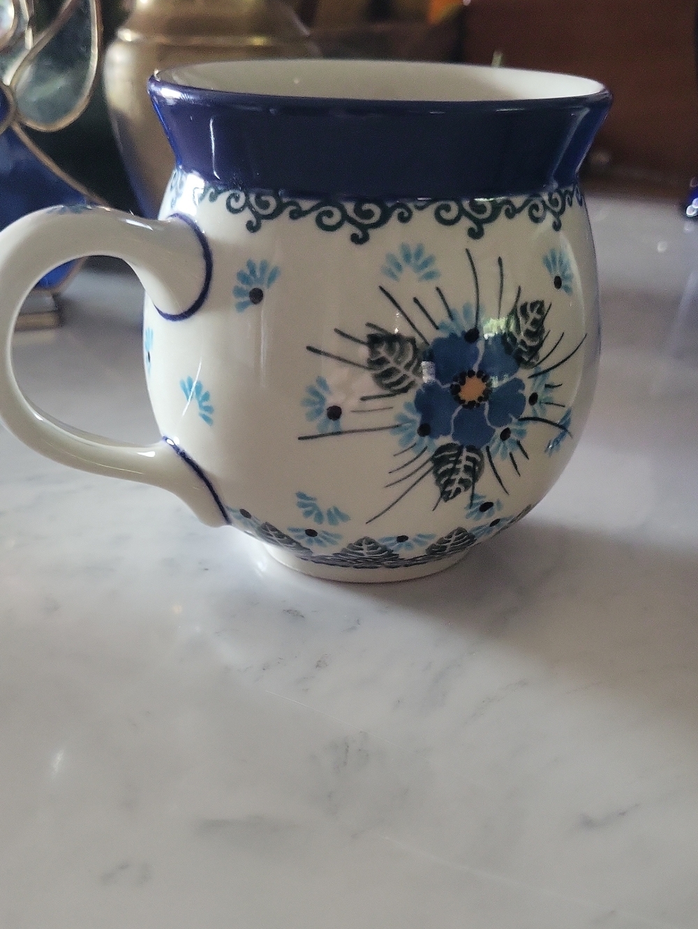 Polish Pottery Bubble Mug 12 oz Forget Me Not Handpainted